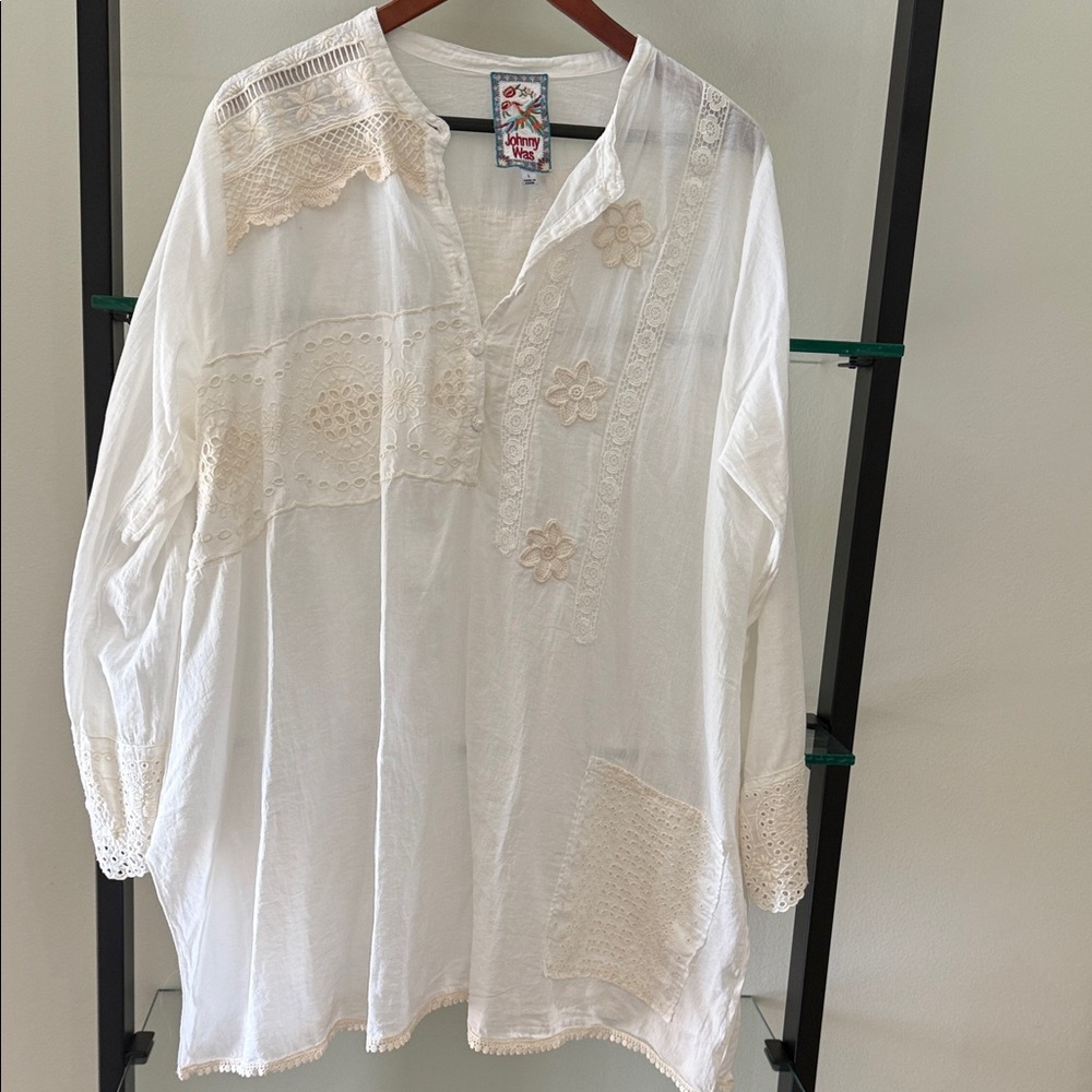 Johnny Was White Lace Embroidered Women's Top
